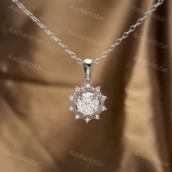 Jewelry - NEW Certified 1ct. t.w. Moissanite Halo Sun Necklace